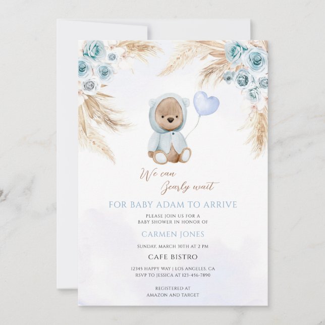Boho-Teddybär-Baby-Party Einladung (Vorderseite)