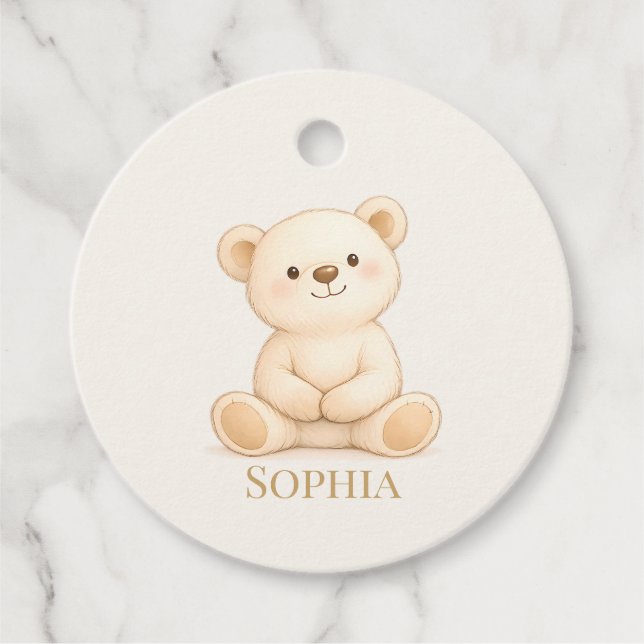 Boho-Teddybär-Baby-Party Geschenkanhänger (Vorderseite)