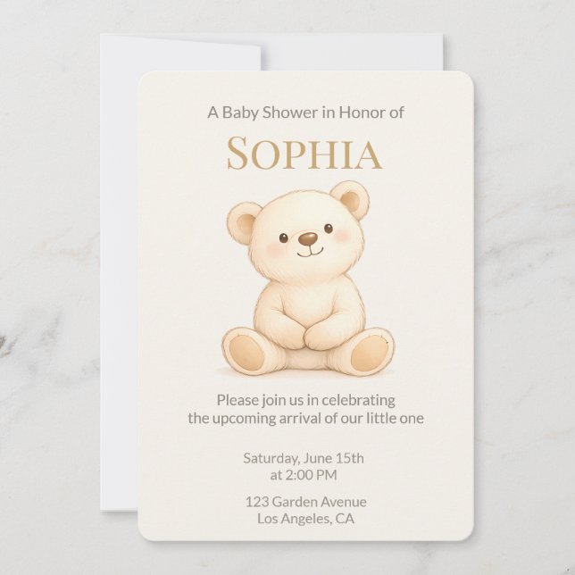 Boho-Teddybär-Baby-Shower-Einladung (Vorderseite)