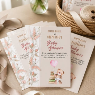 Boho-Teddybär-Baby-Shower-Windel-Raffle Begleitkarte