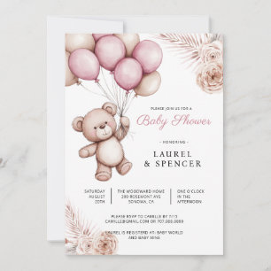Boho-Teddybär-Balloons-Baby-Party Einladung