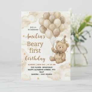 Boho-Teddybär-Beary-Erste-1.-Geburtstagsfeier Einladung