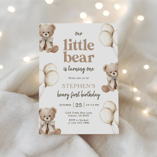 Boho Teddybär Beary Erste 1. Geburtstagsfeier Einladung