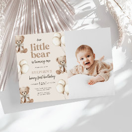 Boho Teddybär Beary Erste 1. Geburtstagsfoto Einladung