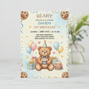 Boho-Teddybär Beary Erster 1. Geburtstagsparty Einladung
