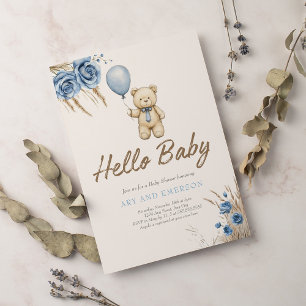 Boho Teddybär Junge Blau Er Kann Es Kaum Erwarten  Einladung