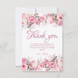Boho-Teddybär-Mädchen Rosa Bär Blumen Geburtstag Dankeskarte