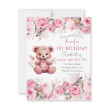 Boho-Teddybär-Mädchen Rosa Bär Blumen Geburtstag