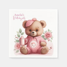 Boho-Teddybär-Mädchen Rosa Bär Blumen Geburtstag