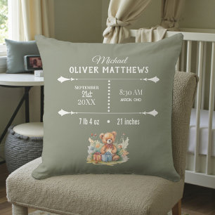 Boho-Teddybär personalisiertes Neugeborenes Baby  Kissen