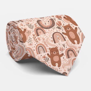 Boho-Teddybär-Regenbogen-Braun-Beige-Rosa Krawatte