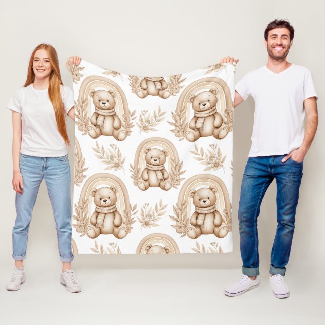Boho-Teddybär-Regenbogen-Neutrales Floral Fleecedecke (Beispiel)