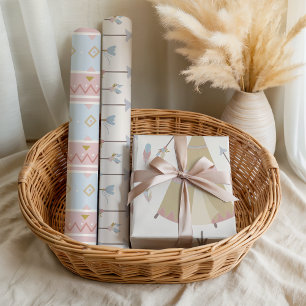 Boho Teepee Arrows Pastel Baby Dusche Geschenkpapier Set