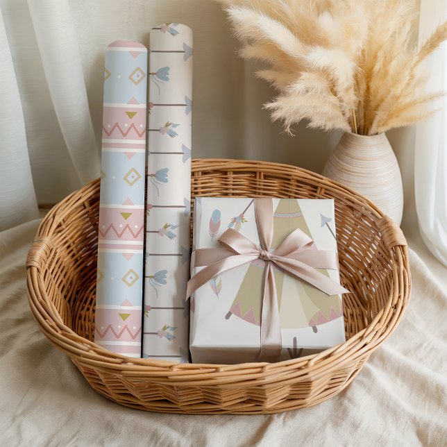 Boho Teepee Arrows Pastel Baby Dusche Geschenkpapier Set (Von Creator hochgeladen)