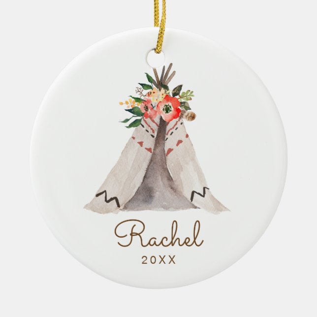 Boho Teepee Baby Girl Christmas Ornament (Vorne)