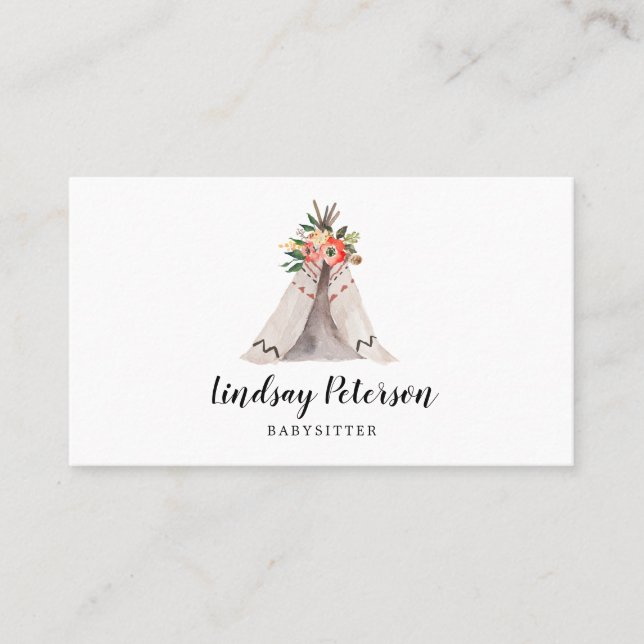 Boho Teepee Babysitter Business Cards Visitenkarte (Vorderseite)