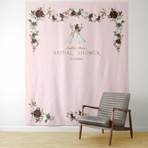Boho Teepee Burgunder Creme Blumen Hochzeitsdusche Wandteppich