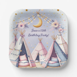 Boho Teepee Girly Sleepover Slumber Party Pappteller