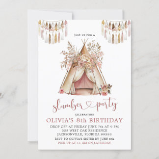 Boho Teepee Slumber-Party Einladung
