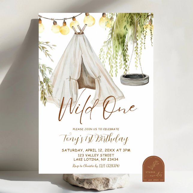 Boho Teepee Wild One Boy First Birthday Einladung (Von Creator hochgeladen)