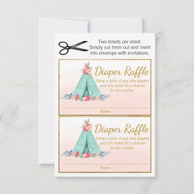 Boho TeePee Windel-Raffle-Tickets (Vorderseite)