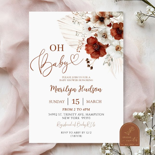 Boho Teracotta Oh Baby Dusche Einladung (Von Creator hochgeladen)