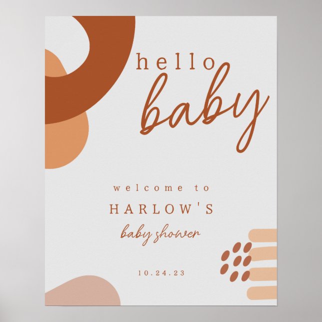 Boho Terracotta Abstrakt Hello Baby Dusche Willkom Poster (Vorne)