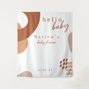 Boho Terracotta Abstrakt Hello Baby Showbanner Wandteppich