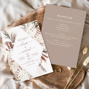 Boho Terracotta All in One Pampas Grass Wedding Einladung