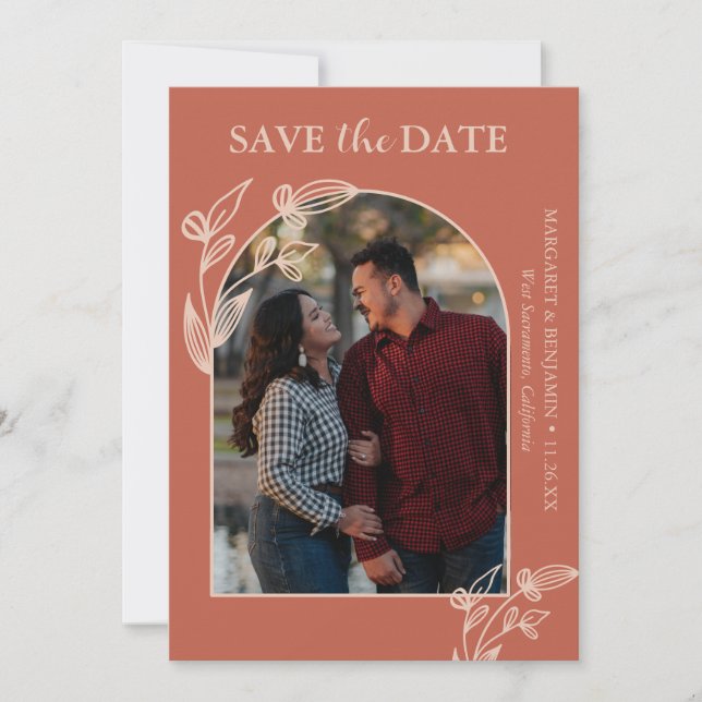 Boho Terracotta Arch Foto Floral Save The Date (Vorderseite)