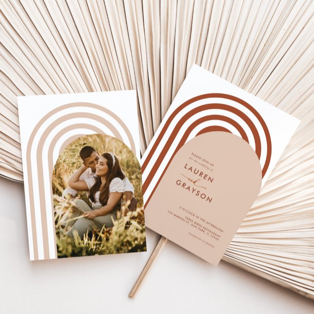 Boho Terracotta Arch Foto Wedding Einladung (boho terracotta wedding invitation)
