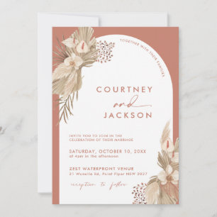 Boho Terracotta Arch Pampas Grass Wedding Einladung