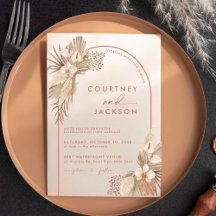 Boho Terracotta Arch Pampas Grass Wedding Invitati