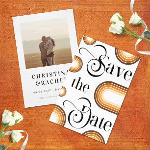 Boho Terracotta Arch & Retro Script Foto Wedding Save The Date