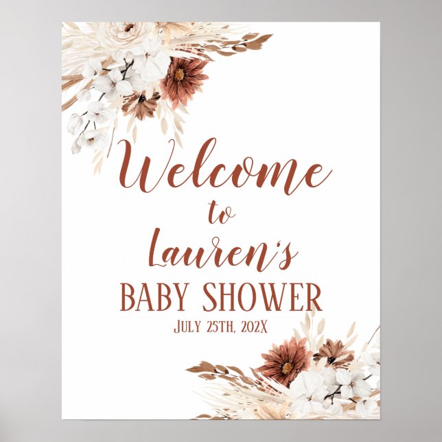 Boho Terracotta Baby Shower Girl Begrüßungszeichen Poster (Vorne)