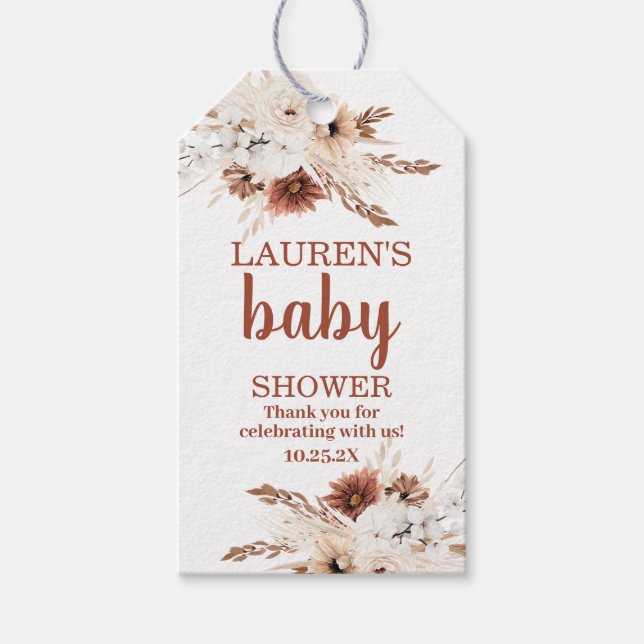 Boho Terracotta Baby Shower Girl Geschenk Tag Geschenkanhänger (Vorderseite)