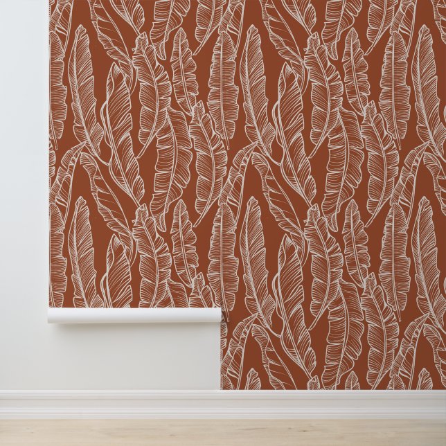Boho Terracotta Banana Blätter Print Tapete (Anwendung)