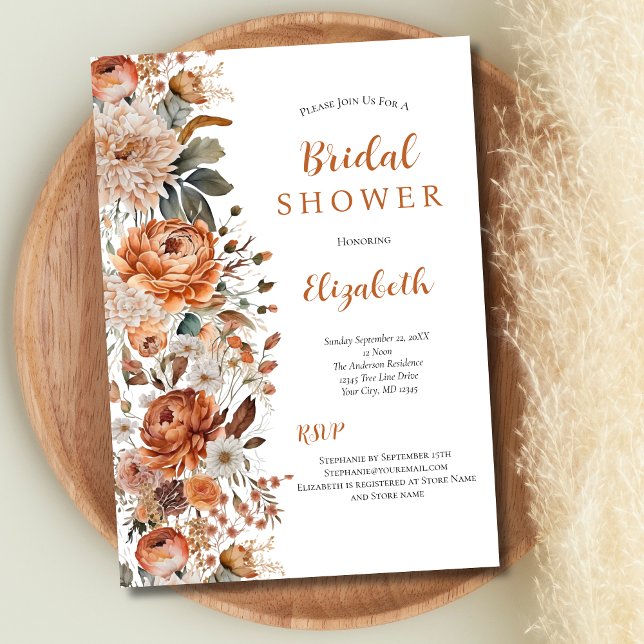Boho Terracotta Beige Brautparty Einladung (Terracotta Rust Beige Floral Botanical Boho Bridal Shower invitation)