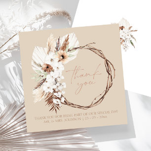 Boho Terracotta Beige Dried Floral Wreath Wedding Dankeskarte