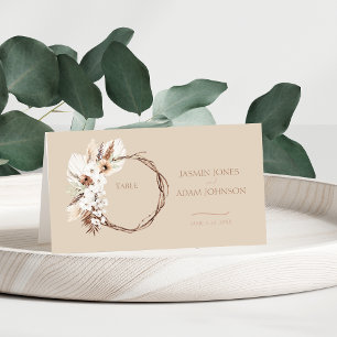 Boho Terracotta Beige Dried Floral Wreath Wedding Platzkarte