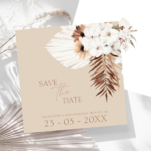 Boho Terracotta Beige Pampas Grass Floral Wedding Save The Date