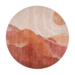 Boho Terracotta Berge, abstraktes Poster. Schneidebrett
