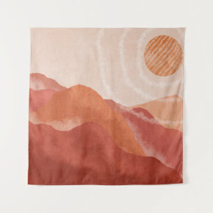 Boho Terracotta Berge, abstraktes Poster. Wandteppich