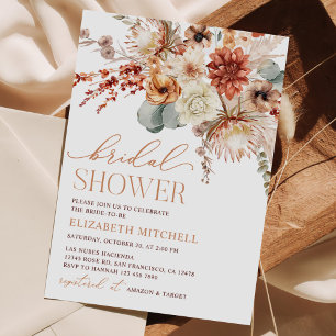 Boho Terracotta Blume Fall Brautparty Einladung