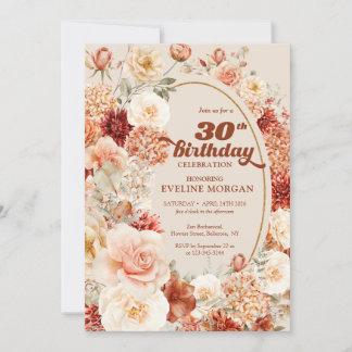 Boho terracotta Blume Groovy 30. Geburtstag Einladung