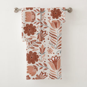 Boho Terracotta Blumenmuster Badetuch Set