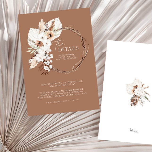 Boho Terracotta Blumenstrauß Hochzeitsdetails Begleitkarte (Boho Terracotta Floral Wreath Wedding Details Enclosure Card)