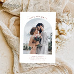 Boho terracotta Bogen Hochzeit speichern Sie das D Save The Date<br><div class="desc">modernes Skriptbogendesign mit einem Paarbild und eigenem Text. Die Textfeatures dieses Designs können bearbeitet werden</div>