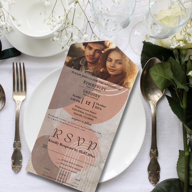 Boho Terracotta Brown Abstrakt QR Code Minimalisti All In One Einladung (Von Creator hochgeladen)