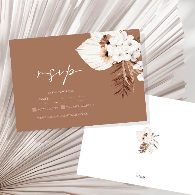 Boho Terracotta Brown Pampas Grass Floral Wedding RSVP Karte (Boho Terracotta Brown Pampas Grass Floral Wedding RSVP Card)